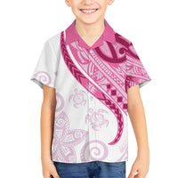 Rose Pink Polynesian Tribal Turtle Floral Pattern Family Matching Off Shoulder Maxi Dress and Hawaiian Shirt LT05 Son's Shirt Pink - Polynesian Pride