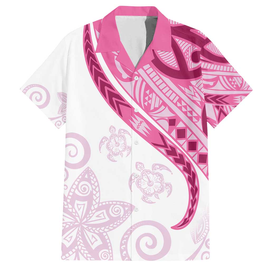 Rose Pink Polynesian Tribal Turtle Floral Pattern Family Matching Off Shoulder Short Dress and Hawaiian Shirt LT05 Dad's Shirt - Short Sleeve Pink - Polynesian Pride