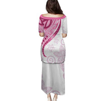 Rose Pink Polynesian Tribal Turtle Floral Pattern Family Matching Puletasi and Hawaiian Shirt LT05 - Polynesian Pride