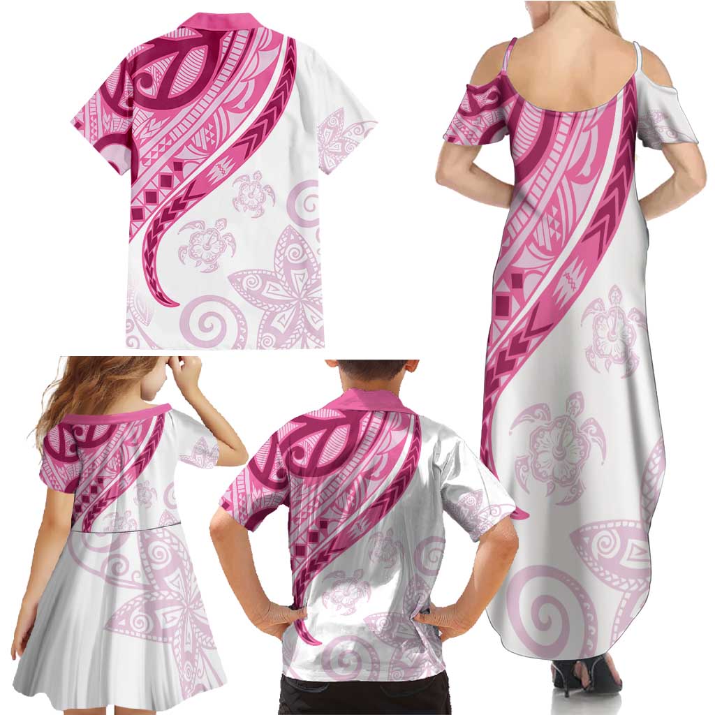 Rose Pink Polynesian Tribal Turtle Floral Pattern Family Matching Summer Maxi Dress and Hawaiian Shirt LT05 - Polynesian Pride