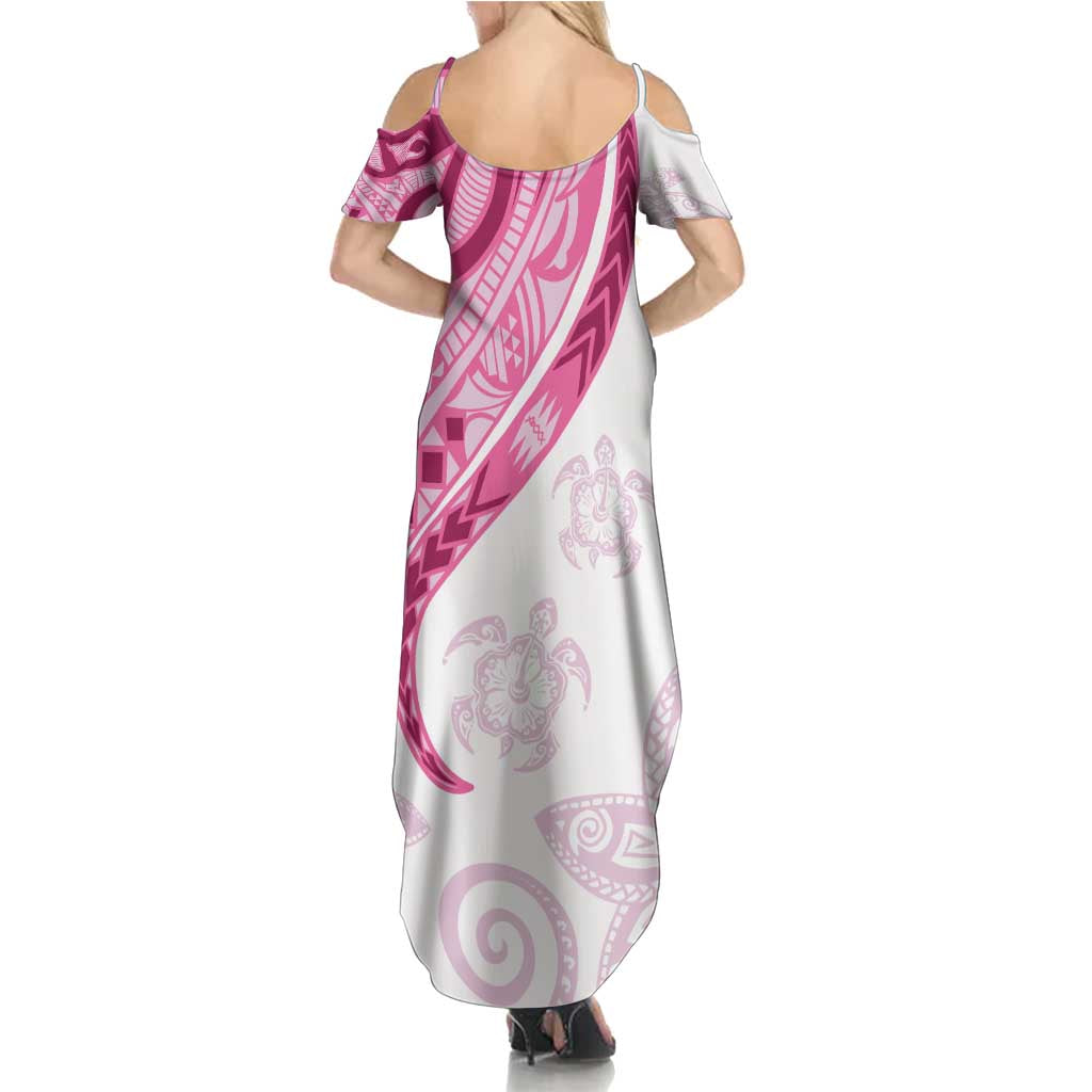 Rose Pink Polynesian Tribal Turtle Floral Pattern Family Matching Summer Maxi Dress and Hawaiian Shirt LT05 - Polynesian Pride
