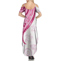 Rose Pink Polynesian Tribal Turtle Floral Pattern Family Matching Summer Maxi Dress and Hawaiian Shirt LT05 - Polynesian Pride