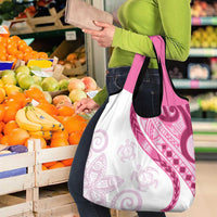 Rose Pink Polynesian Tribal Turtle Floral Pattern Grocery Bag