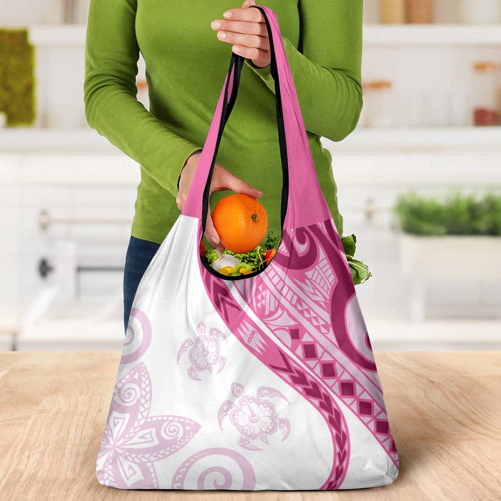 Rose Pink Polynesian Tribal Turtle Floral Pattern Grocery Bag
