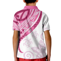 Rose Pink Polynesian Tribal Turtle Floral Pattern Kid Polo Shirt LT05 - Polynesian Pride