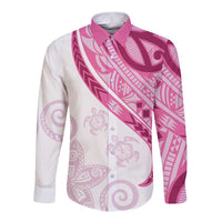 Rose Pink Polynesian Tribal Turtle Floral Pattern Long Sleeve Button Shirt LT05 Unisex Pink - Polynesian Pride