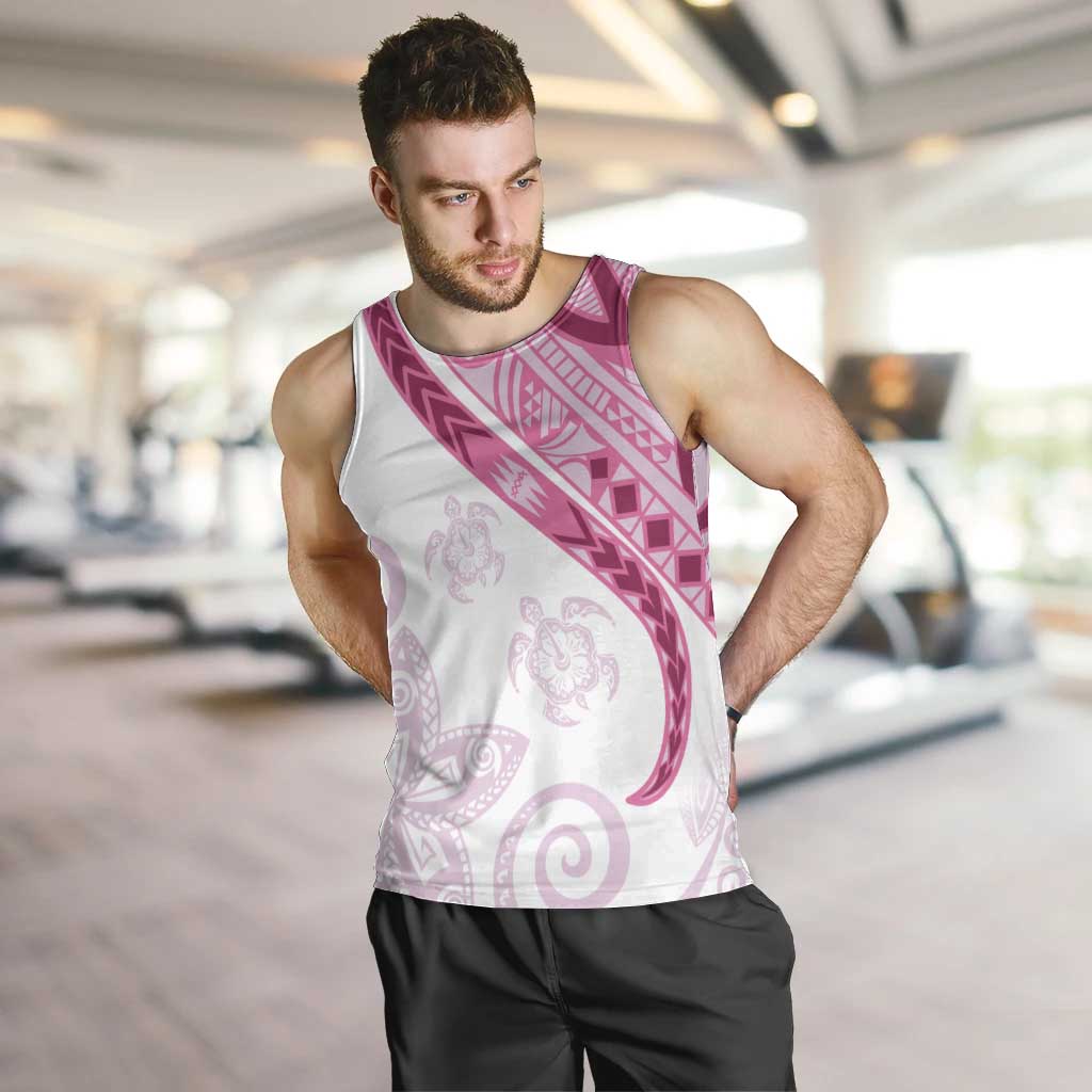 Rose Pink Polynesian Tribal Turtle Floral Pattern Men Tank Top