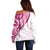 Rose Pink Polynesian Tribal Turtle Floral Pattern Off Shoulder Sweater