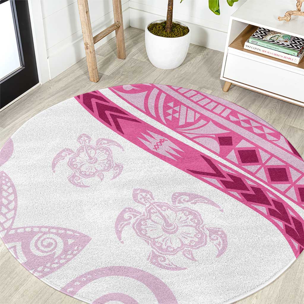 Rose Pink Polynesian Tribal Turtle Floral Pattern Round Carpet