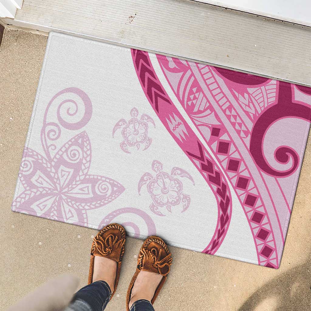 Rose Pink Polynesian Tribal Turtle Floral Pattern Rubber Doormat LT05 - Polynesian Pride