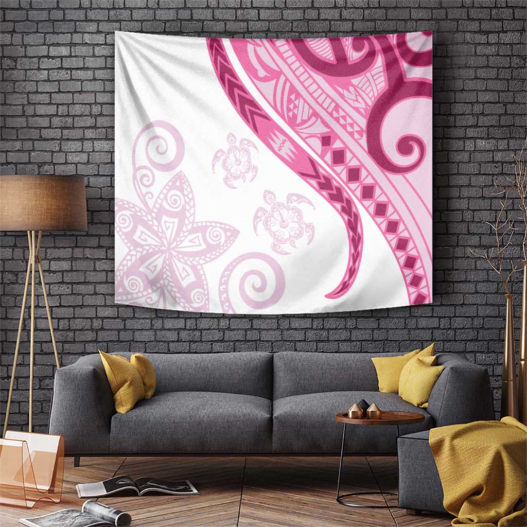 Rose Pink Polynesian Tribal Turtle Floral Pattern Tapestry