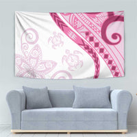 Rose Pink Polynesian Tribal Turtle Floral Pattern Tapestry