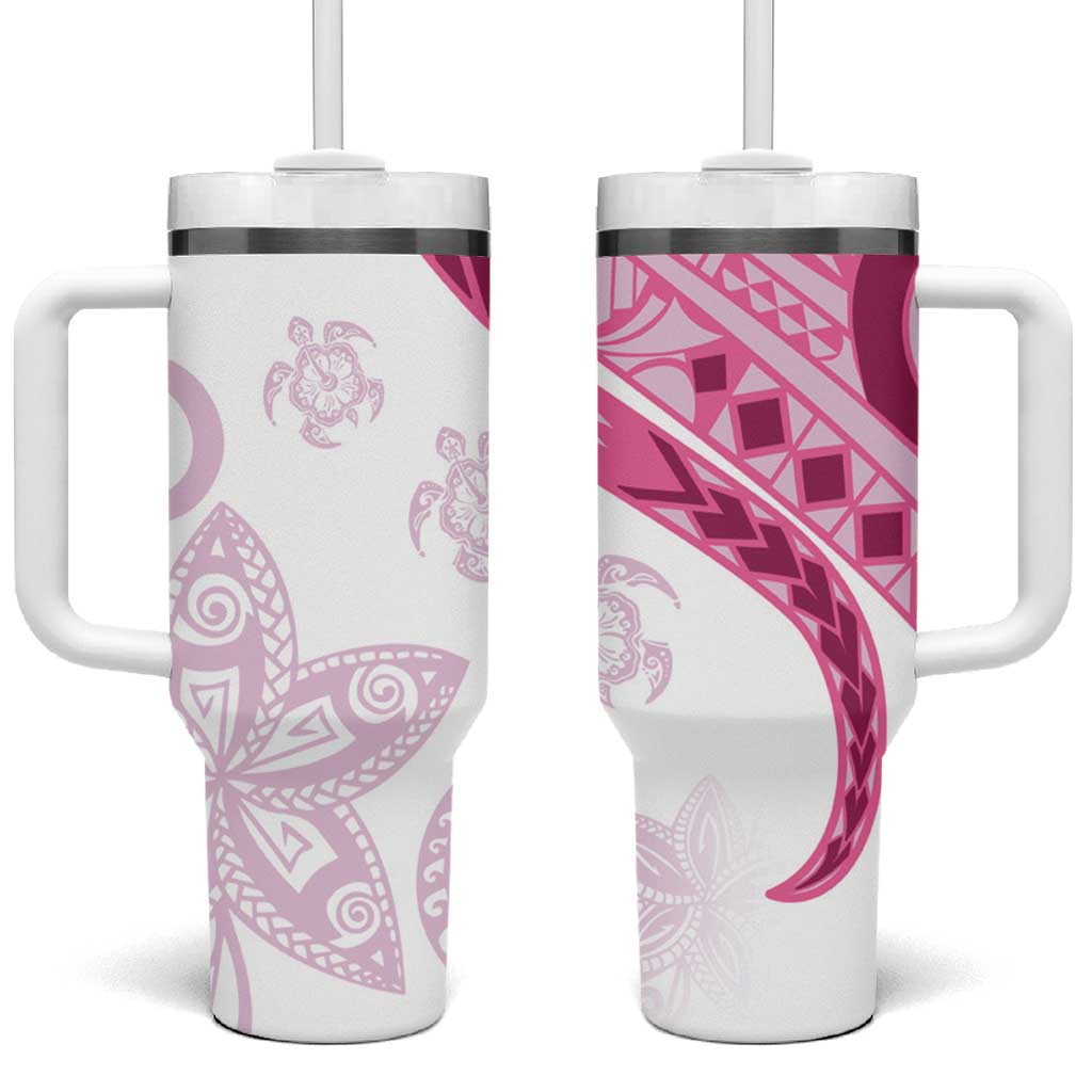 Rose Pink Polynesian Tribal Turtle Floral Pattern Tumbler With Handle