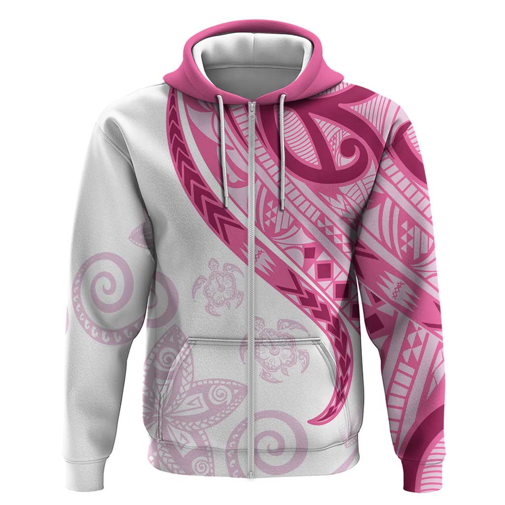 Rose Pink Polynesian Tribal Turtle Floral Pattern Zip Hoodie