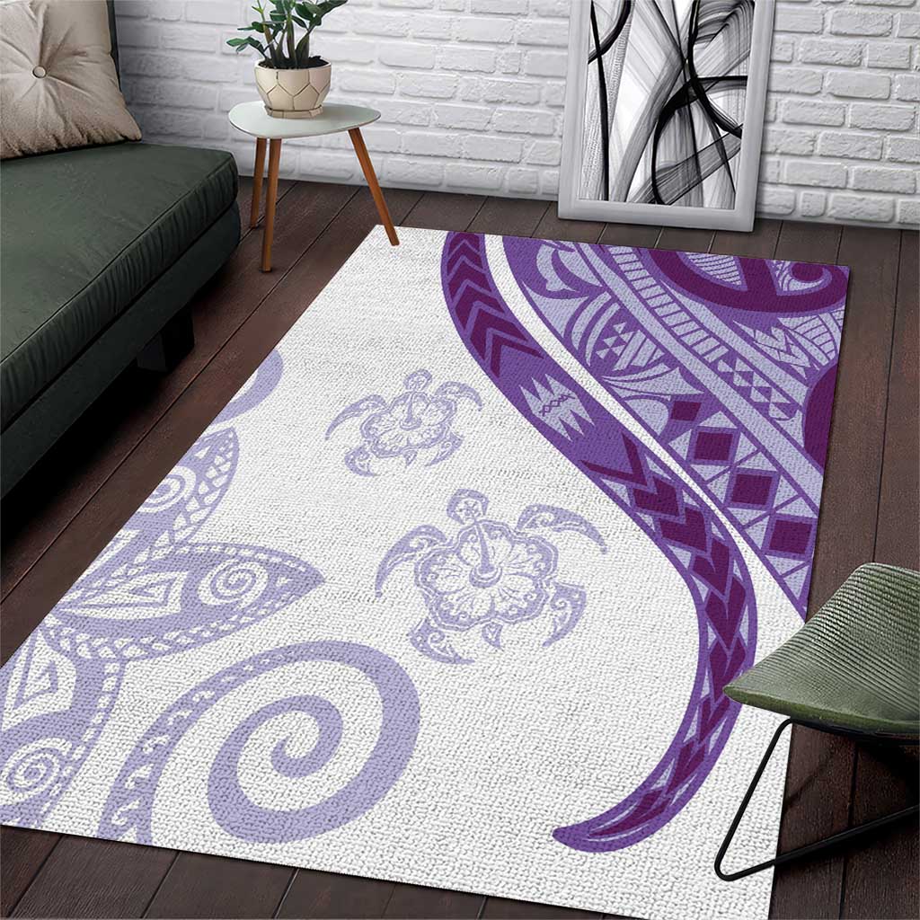 Purple Polynesian Tribal Turtle Floral Pattern Area Rug