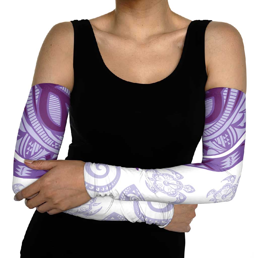 Purple Polynesian Tribal Turtle Floral Pattern Arm Sleeves - Polynesian Pride