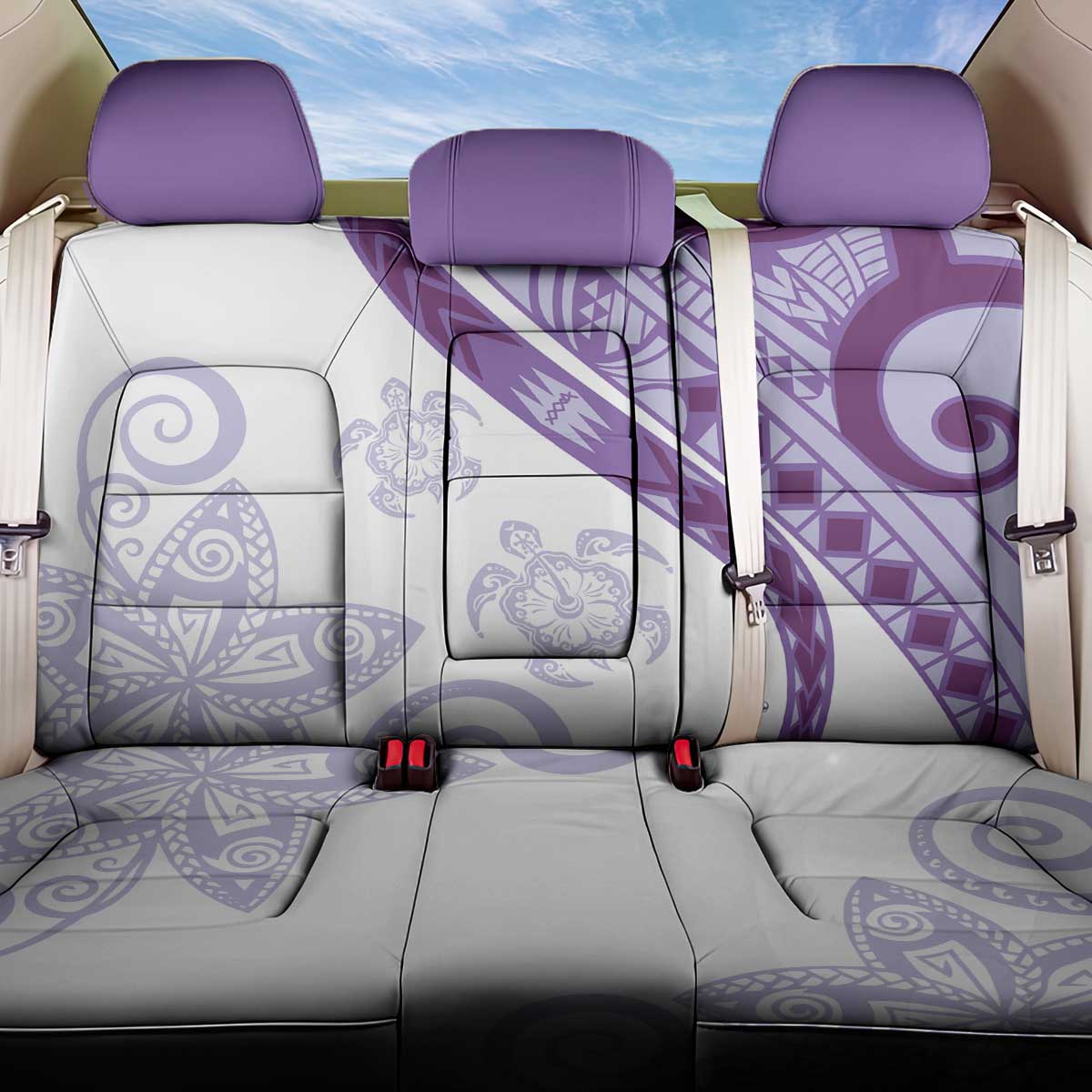 Purple Polynesian Tribal Turtle Floral Pattern Back Car Seat Cover