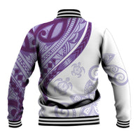 Purple Polynesian Tribal Turtle Floral Pattern Baseball Jacket LT05 - Polynesian Pride