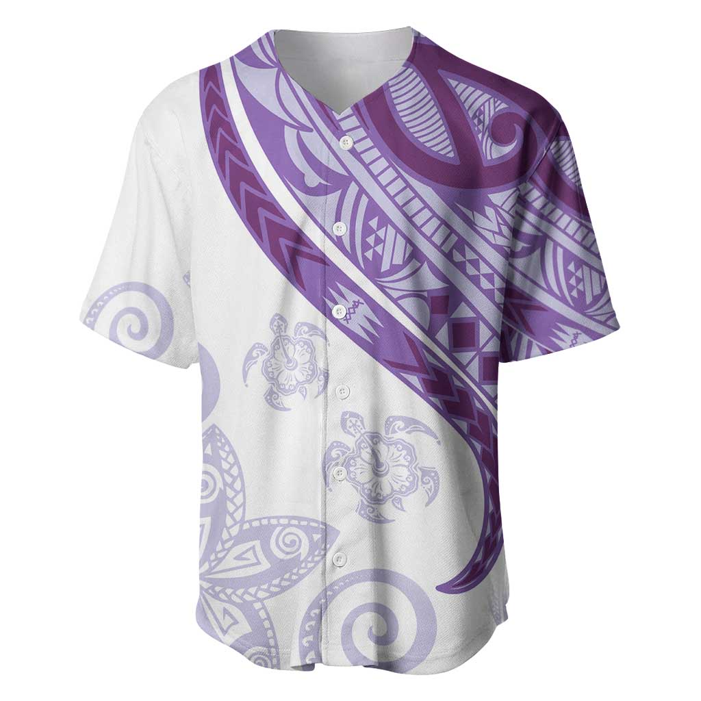 Purple Polynesian Tribal Turtle Floral Pattern Baseball Jersey