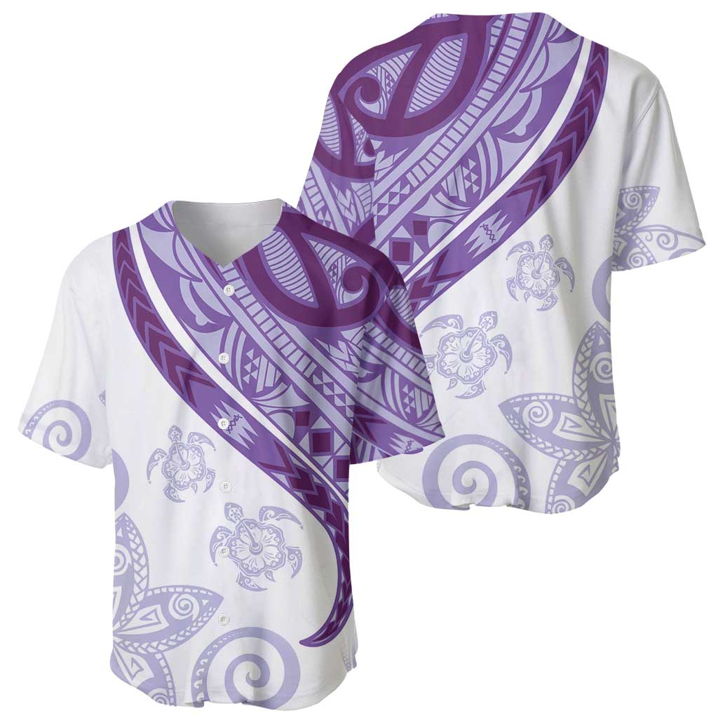 Purple Polynesian Tribal Turtle Floral Pattern Baseball Jersey