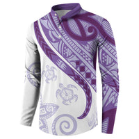 Purple Polynesian Tribal Turtle Floral Pattern Button Sweatshirt LT05 - Polynesian Pride