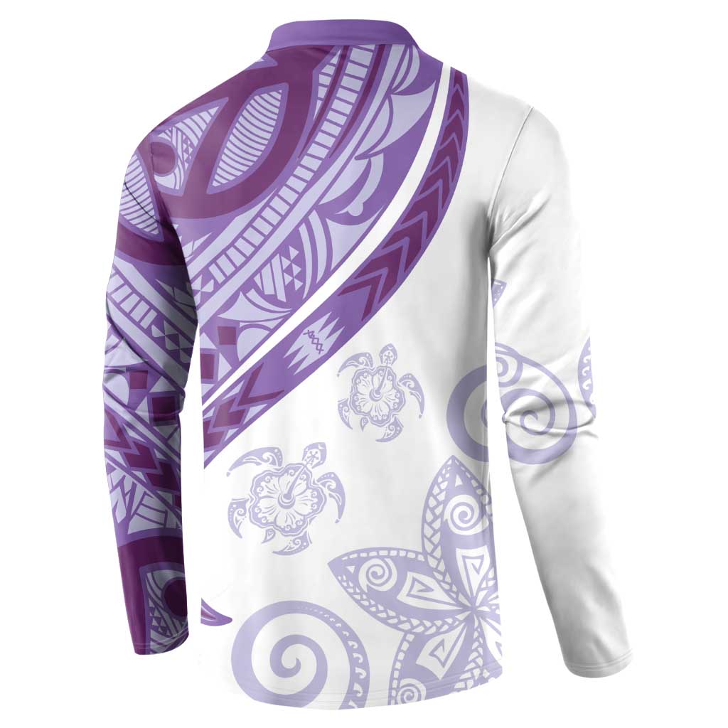 Purple Polynesian Tribal Turtle Floral Pattern Button Sweatshirt LT05 - Polynesian Pride