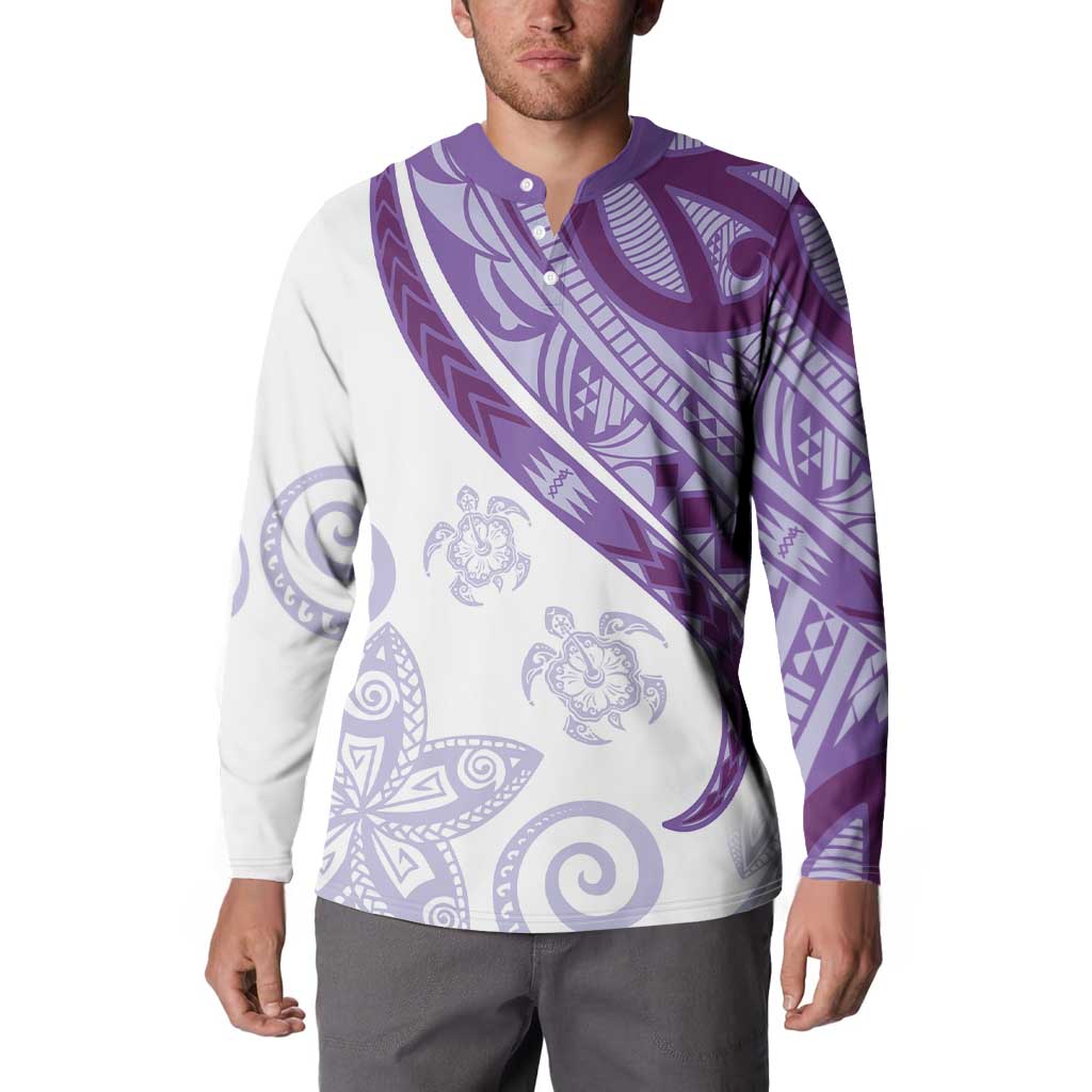 Purple Polynesian Tribal Turtle Floral Pattern Button Sweatshirt LT05 - Polynesian Pride