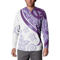 Purple Polynesian Tribal Turtle Floral Pattern Button Sweatshirt LT05 - Polynesian Pride