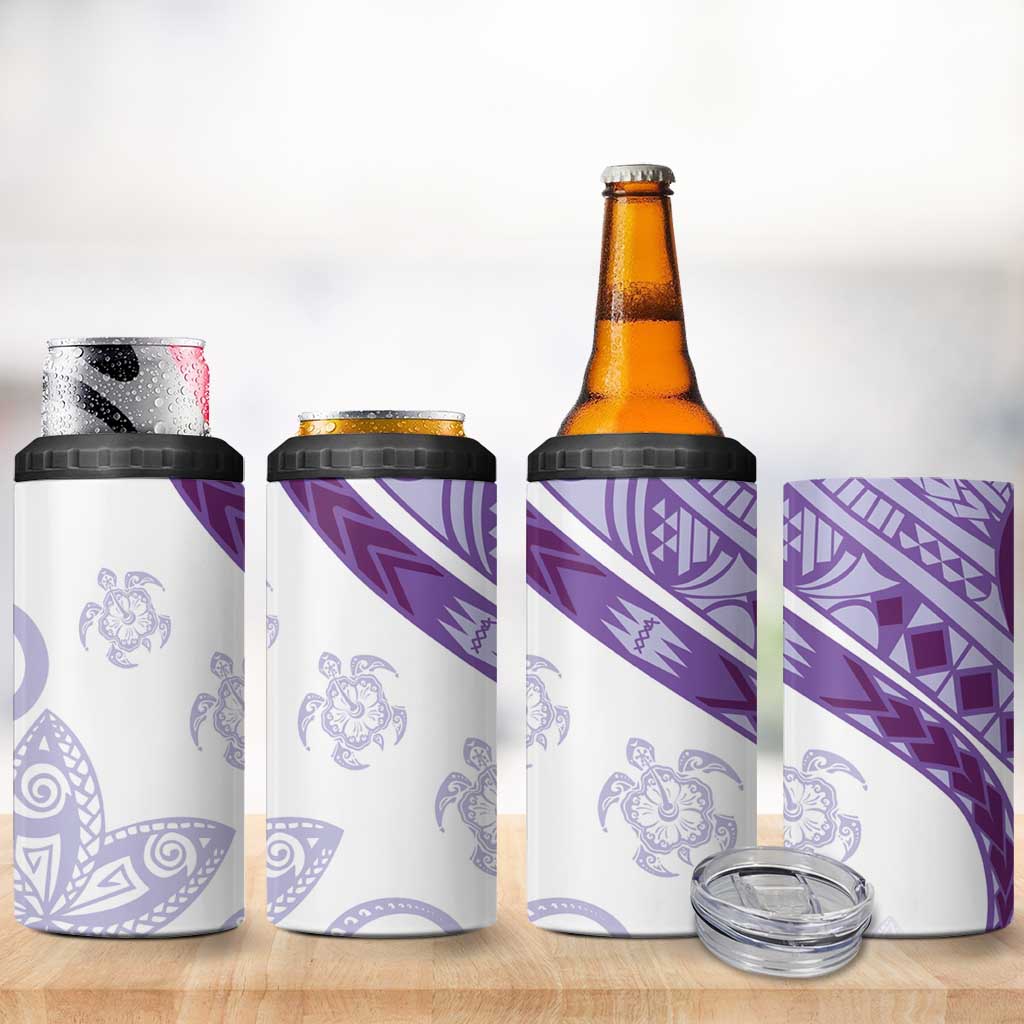Purple Polynesian Tribal Turtle Floral Pattern 4 in 1 Can Cooler Tumbler LT05 - Polynesian Pride