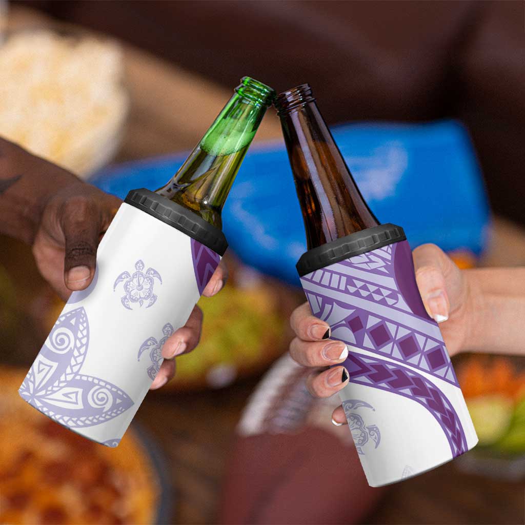 Purple Polynesian Tribal Turtle Floral Pattern 4 in 1 Can Cooler Tumbler LT05 - Polynesian Pride
