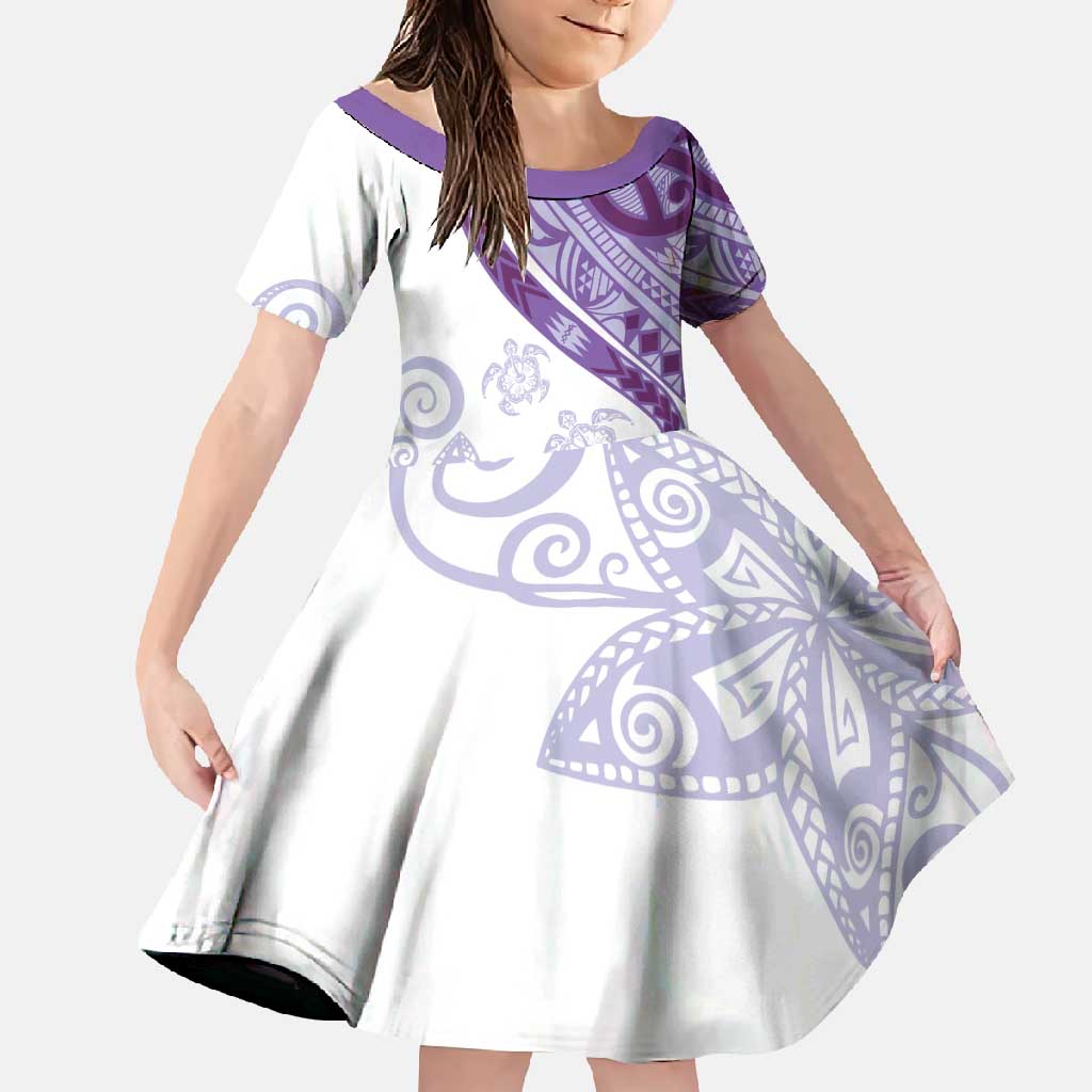 Purple Polynesian Tribal Turtle Floral Pattern Family Matching Mermaid Dress and Hawaiian Shirt LT05 Daughter's Dress Purple - Polynesian Pride