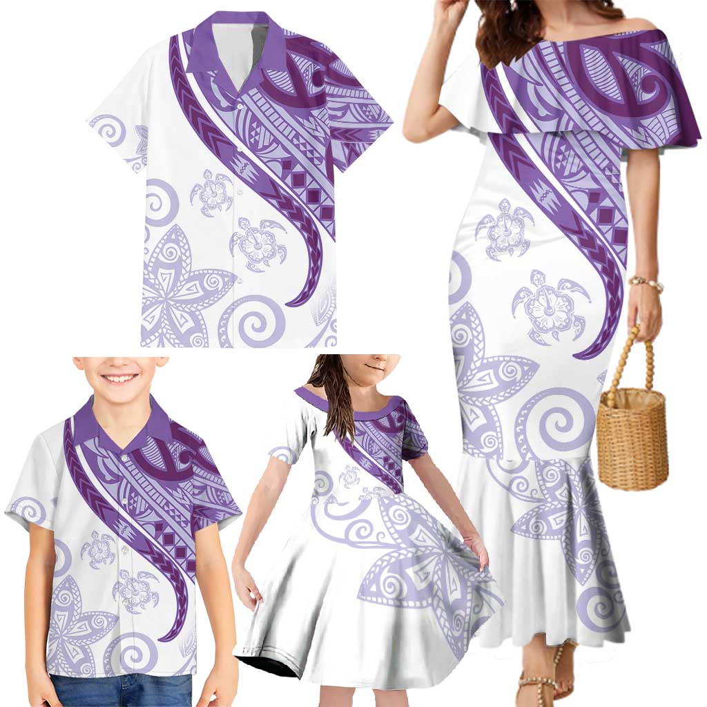 Purple Polynesian Tribal Turtle Floral Pattern Family Matching Mermaid Dress and Hawaiian Shirt LT05 - Polynesian Pride