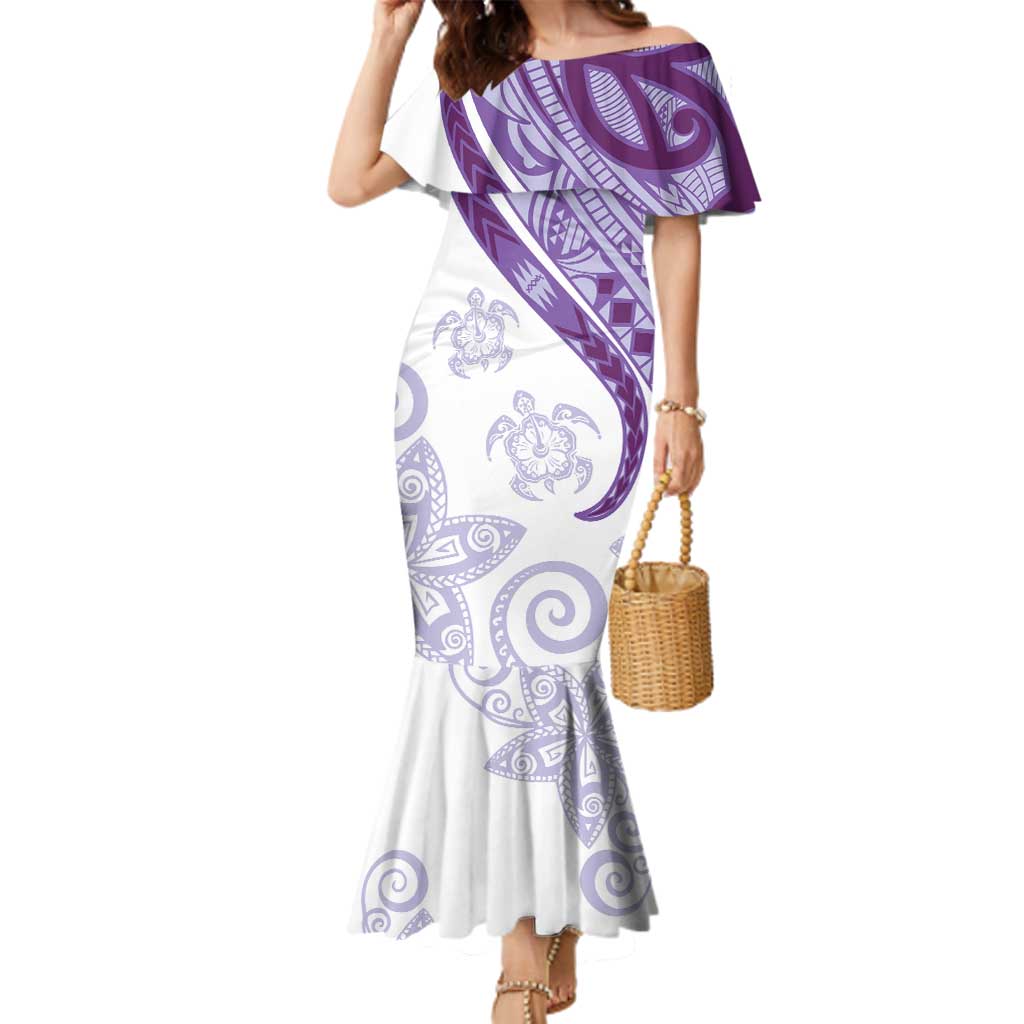 Purple Polynesian Tribal Turtle Floral Pattern Family Matching Mermaid Dress and Hawaiian Shirt LT05 Mom's Dress Purple - Polynesian Pride
