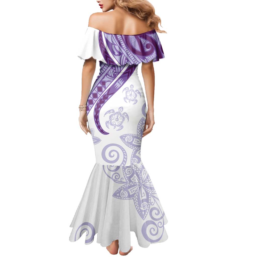Purple Polynesian Tribal Turtle Floral Pattern Family Matching Mermaid Dress and Hawaiian Shirt LT05 - Polynesian Pride