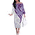 Purple Polynesian Tribal Turtle Floral Pattern Family Matching Off The Shoulder Long Sleeve Dress and Hawaiian Shirt