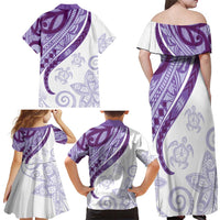 Purple Polynesian Tribal Turtle Floral Pattern Family Matching Off Shoulder Maxi Dress and Hawaiian Shirt LT05 - Polynesian Pride