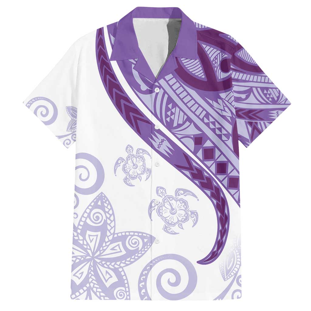Purple Polynesian Tribal Turtle Floral Pattern Family Matching Off Shoulder Maxi Dress and Hawaiian Shirt LT05 Dad's Shirt - Short Sleeve Purple - Polynesian Pride