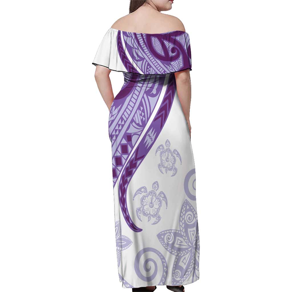 Purple Polynesian Tribal Turtle Floral Pattern Family Matching Off Shoulder Maxi Dress and Hawaiian Shirt LT05 - Polynesian Pride
