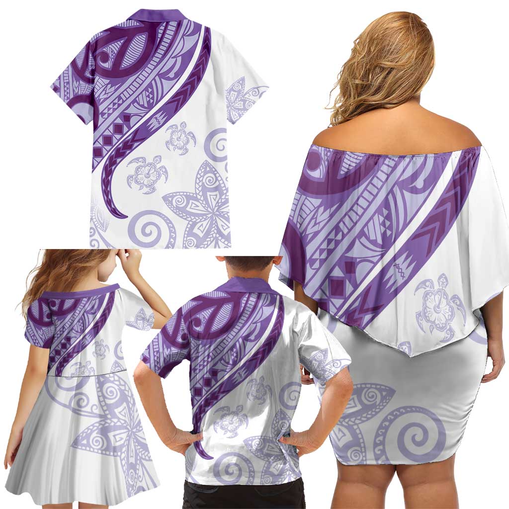 Purple Polynesian Tribal Turtle Floral Pattern Family Matching Off Shoulder Short Dress and Hawaiian Shirt LT05 - Polynesian Pride