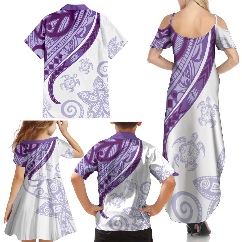 Purple Polynesian Tribal Turtle Floral Pattern Family Matching Summer Maxi Dress and Hawaiian Shirt LT05 - Polynesian Pride