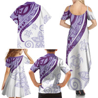 Purple Polynesian Tribal Turtle Floral Pattern Family Matching Summer Maxi Dress and Hawaiian Shirt LT05 - Polynesian Pride