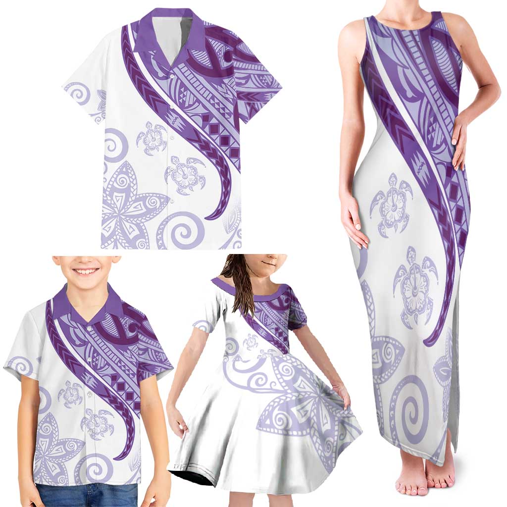 Purple Polynesian Tribal Turtle Floral Pattern Family Matching Tank Maxi Dress and Hawaiian Shirt LT05 - Polynesian Pride