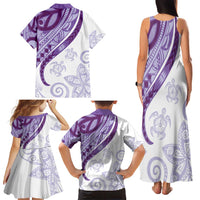 Purple Polynesian Tribal Turtle Floral Pattern Family Matching Tank Maxi Dress and Hawaiian Shirt LT05 - Polynesian Pride