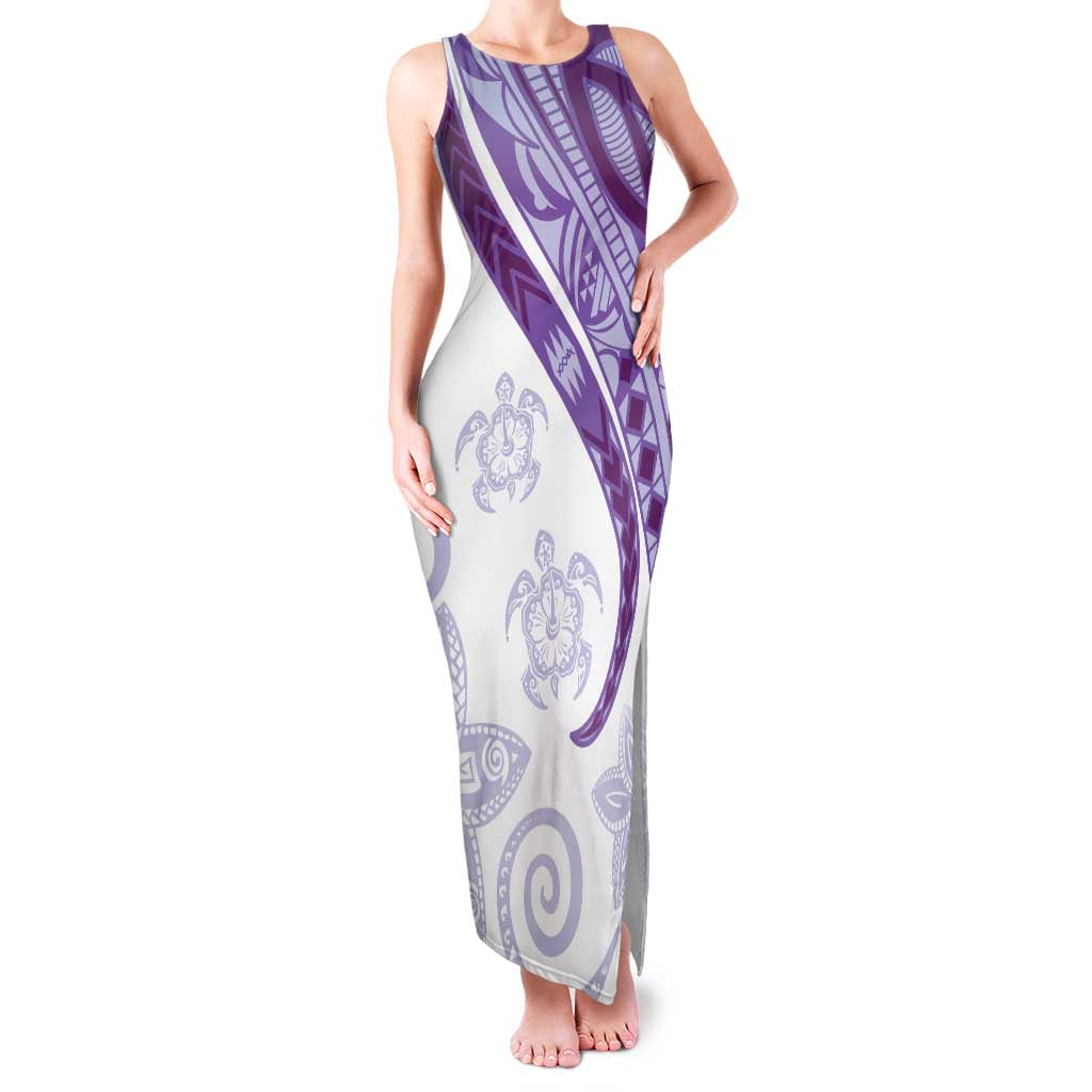 Purple Polynesian Tribal Turtle Floral Pattern Family Matching Tank Maxi Dress and Hawaiian Shirt LT05 Mom's Dress Purple - Polynesian Pride