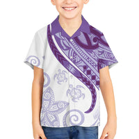 Purple Polynesian Tribal Turtle Floral Pattern Family Matching Tank Maxi Dress and Hawaiian Shirt LT05 Son's Shirt Purple - Polynesian Pride