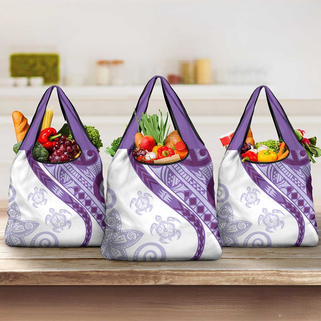 Purple Polynesian Tribal Turtle Floral Pattern Grocery Bag