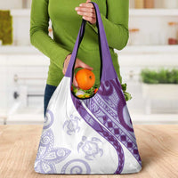 Purple Polynesian Tribal Turtle Floral Pattern Grocery Bag