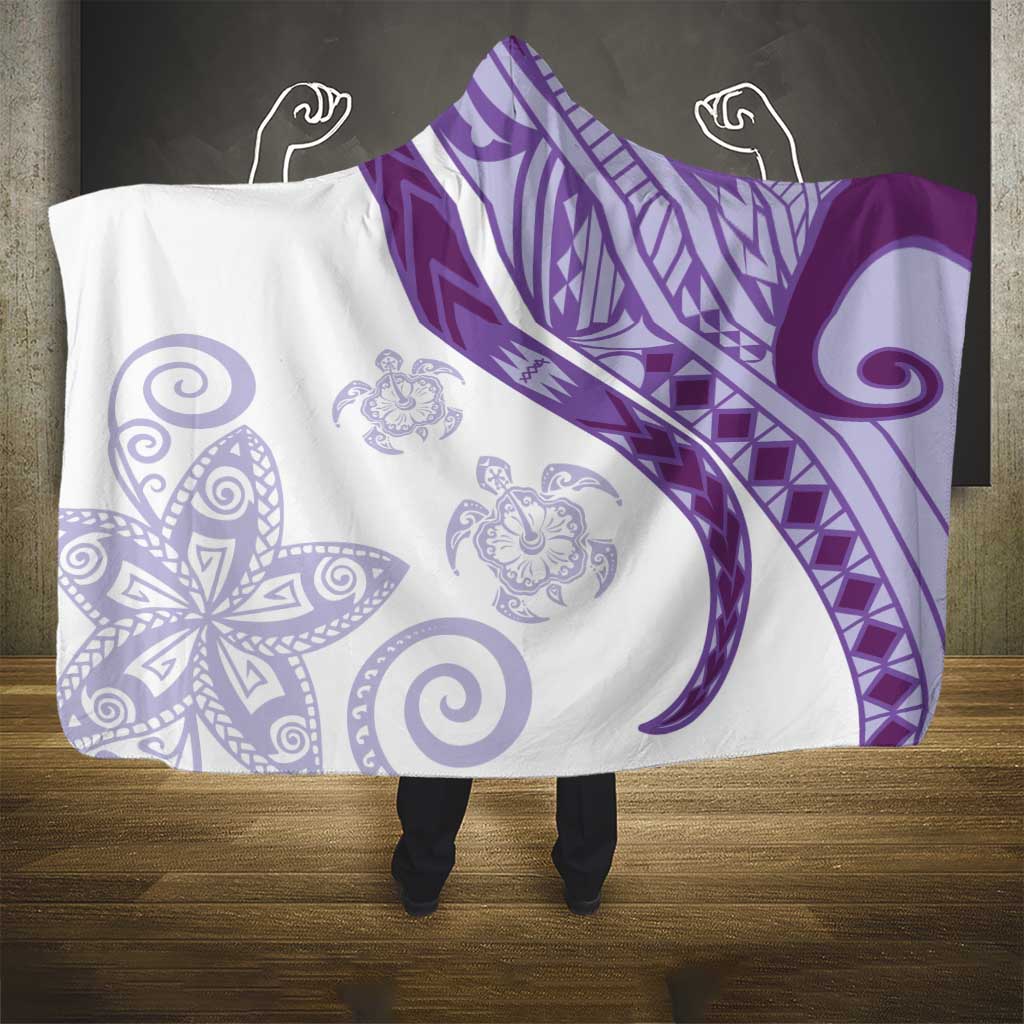 Purple Polynesian Tribal Turtle Floral Pattern Hooded Blanket