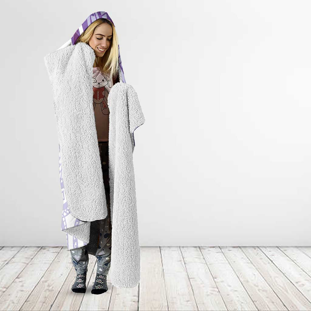 Purple Polynesian Tribal Turtle Floral Pattern Hooded Blanket