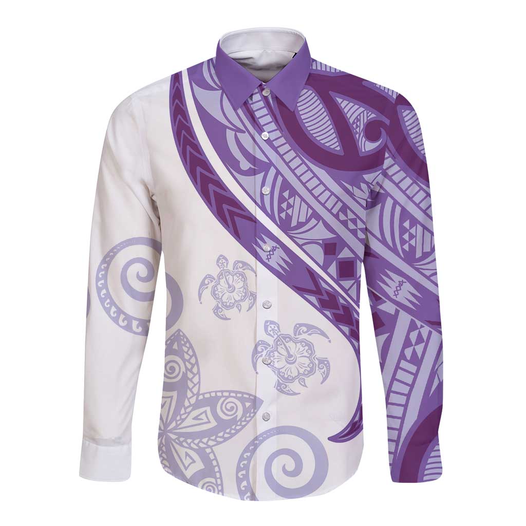 Purple Polynesian Tribal Turtle Floral Pattern Long Sleeve Button Shirt LT05 Unisex Purple - Polynesian Pride